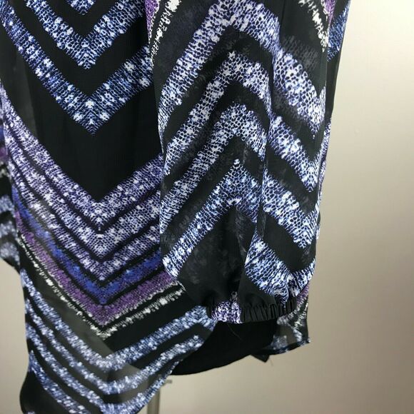 AB Studio Womens M Blouse Black Blue Chevron Stripe 3/4 Sleeve Polyester - Picture 5 of 8